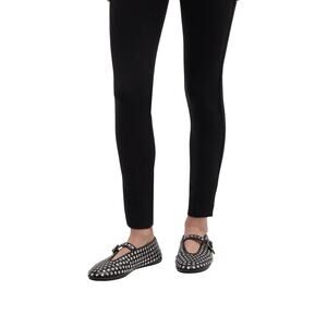 ALAÏA Black Leather Crystal Embellished Mary Jane Ballet Flats Women's Size 41